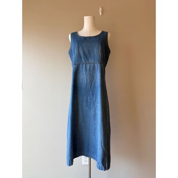 80s denim sleeveless sun faded midi dress - Picture 2 of 7